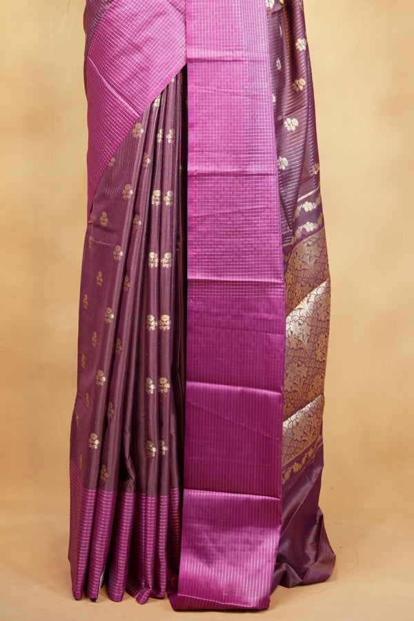 Banarasi Silk Saree | Wine Brown with Magenta Pink Border | Wedding & Festive Wear