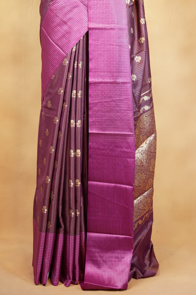 Banarasi Silk Saree | Wine Brown with Magenta Pink Border | Wedding & Festive Wear