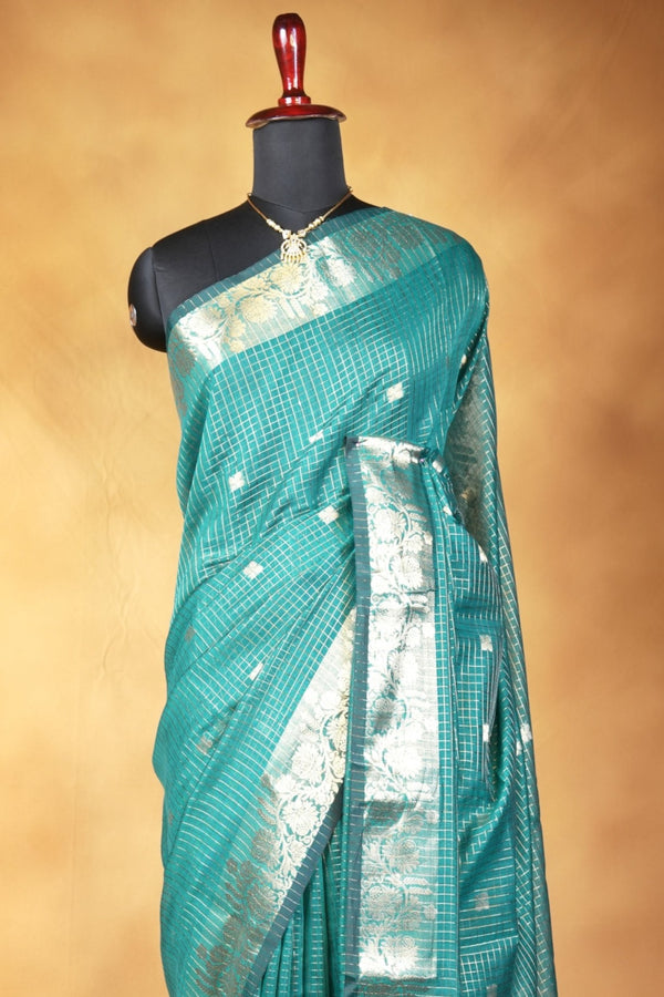 Kota Cotton Saree | Sea Green with Silver Grey Floral Pallu | Traditional Ethnic Wear