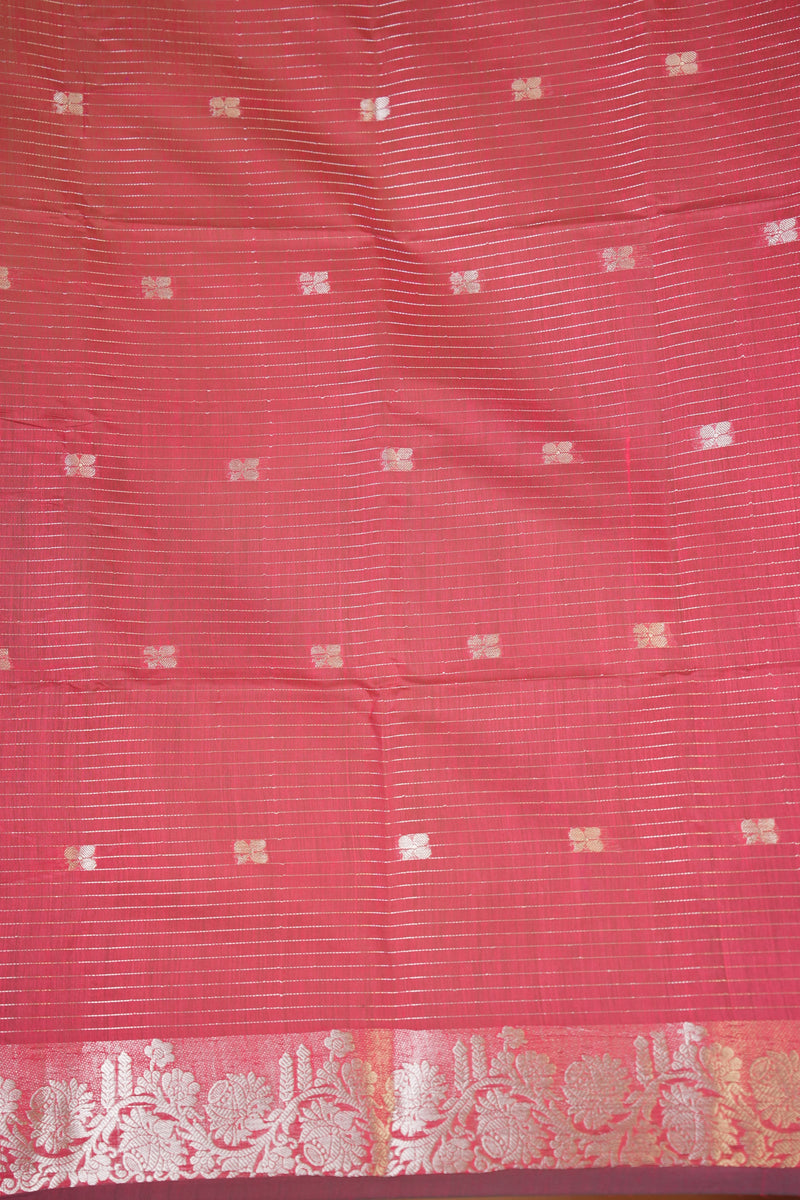 Bronze Kota Cotton Saree | Checkered Weave with Contrast Silver Border | Office & Daily Wear