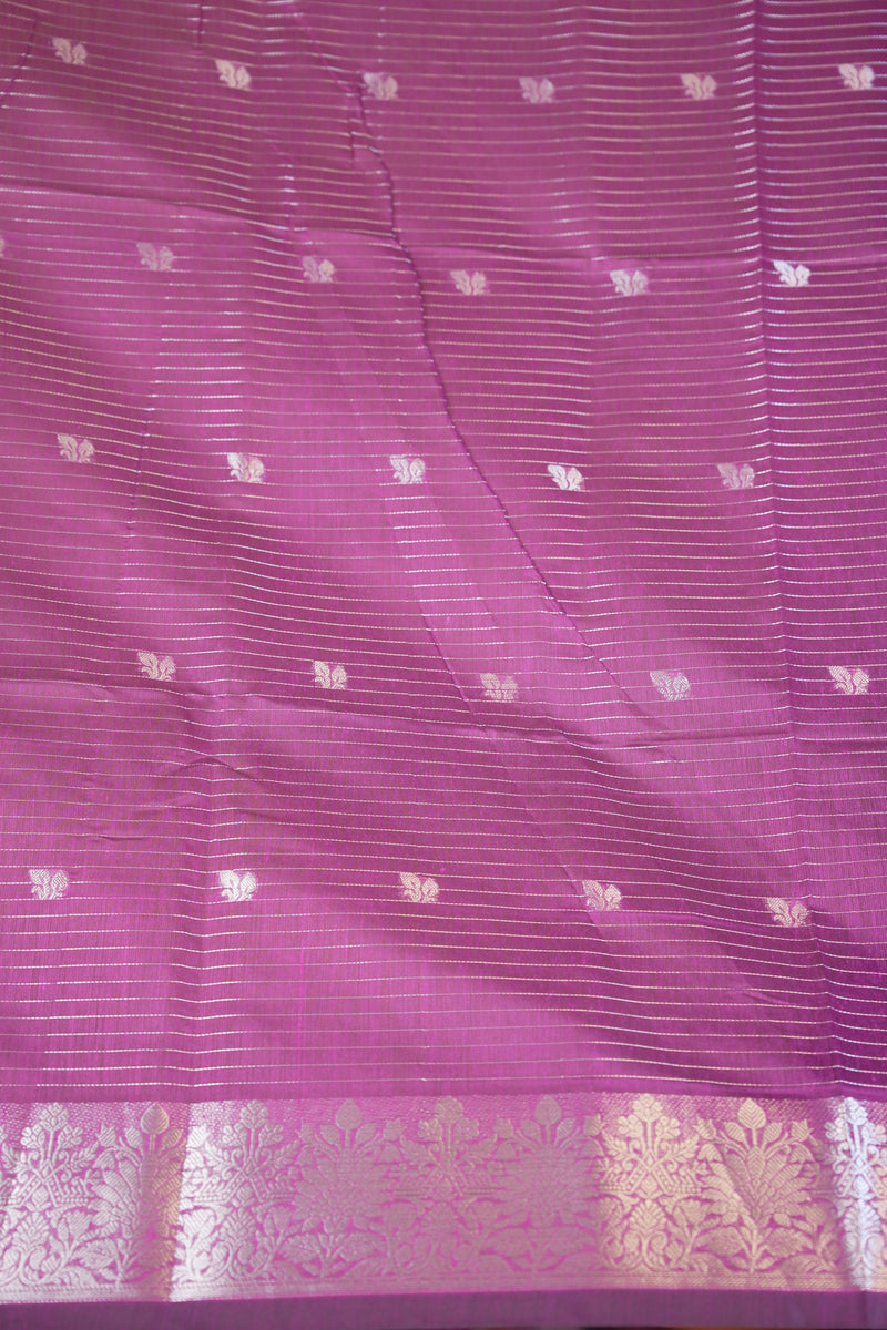 Kota Cotton Saree | Purple with Silver Zari Floral Border | Casual & Festive Wear