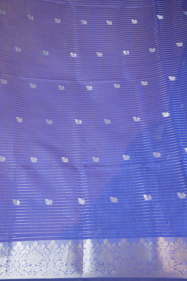 Kota Cotton Saree | Navy Blue with Silver Zari Floral Border | Casual & Festive Wear