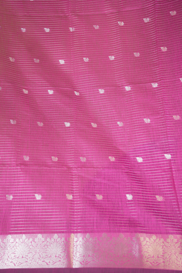 Kota Cotton Saree | Magenta Purple with Silver Zari Floral Border | Casual & Festive Wear