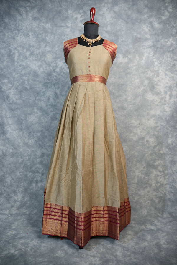 Dark Beige Cotton Maxi Set | Plain Border Relaxed Fit | Casual & Everyday Wear