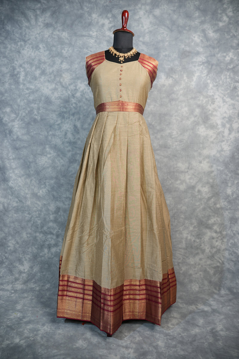 Dark Beige Cotton Maxi Set | Plain Border Relaxed Fit | Casual & Everyday Wear