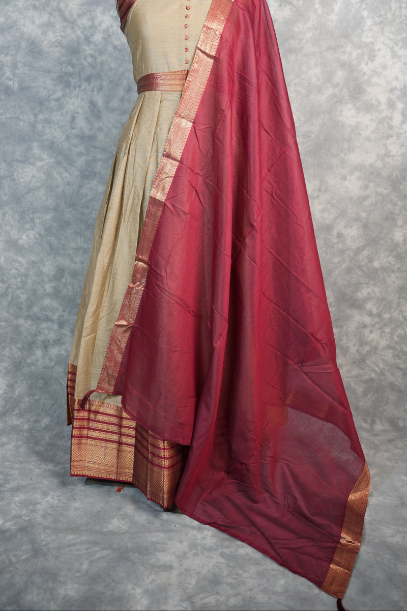 Dark Beige Cotton Maxi Set | Plain Border Relaxed Fit | Casual & Everyday Wear