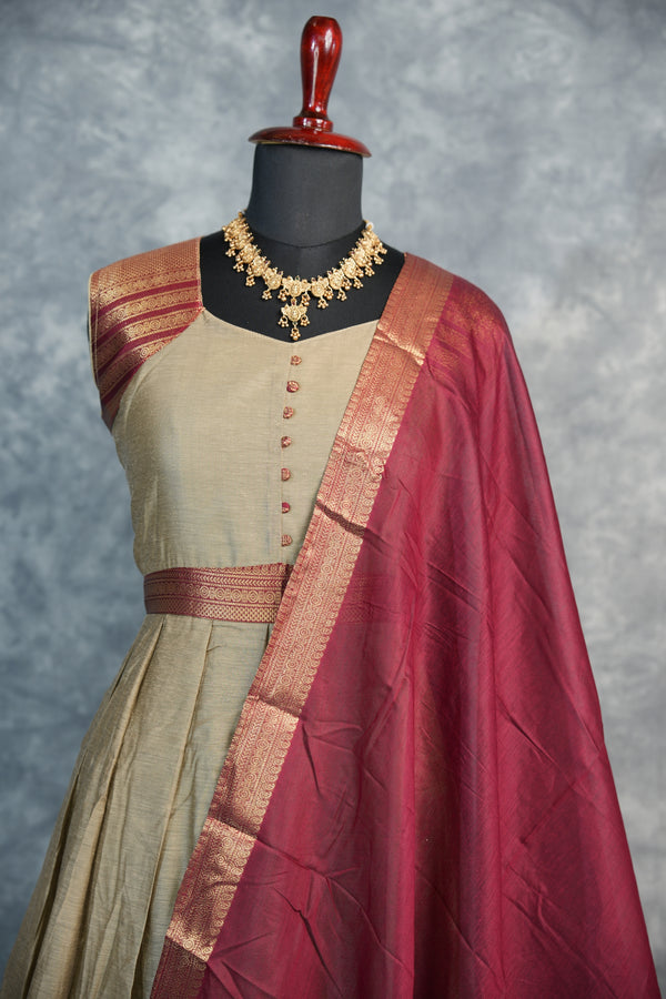 Dark Beige Cotton Maxi Set | Plain Border Relaxed Fit | Casual & Everyday Wear