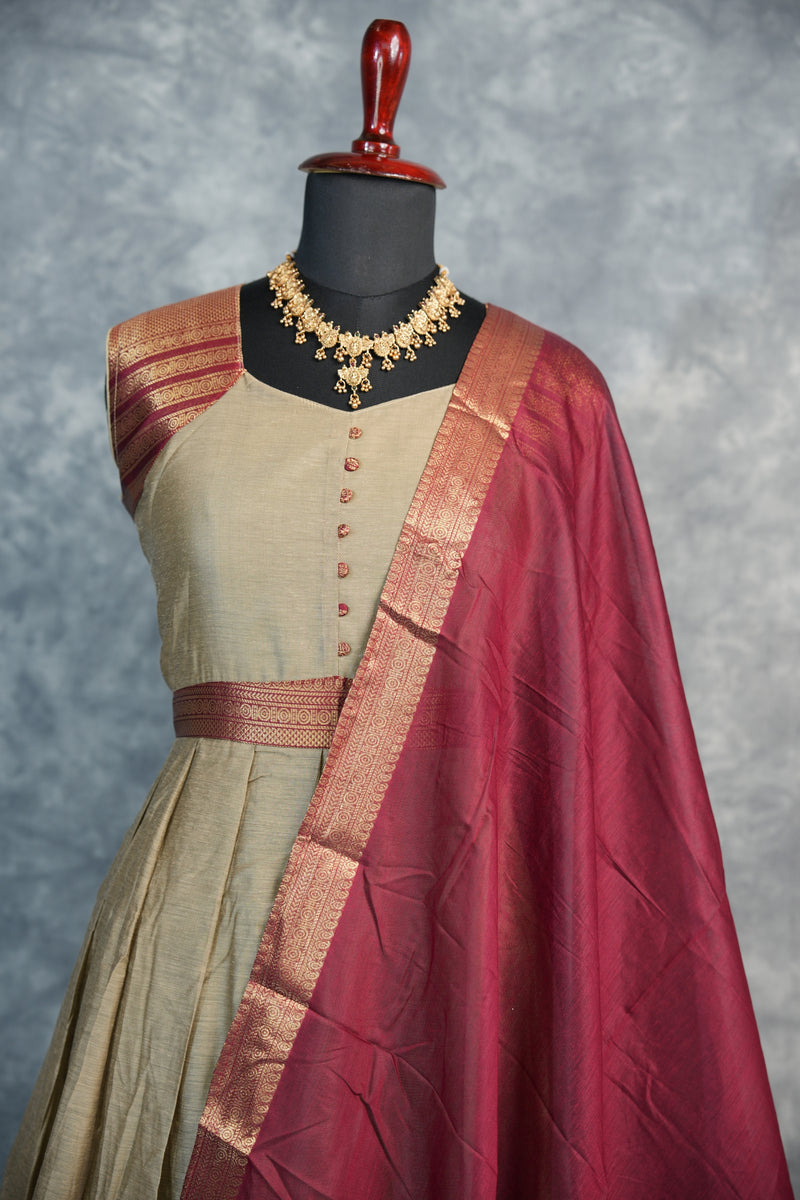 Dark Beige Cotton Maxi Set | Plain Border Relaxed Fit | Casual & Everyday Wear