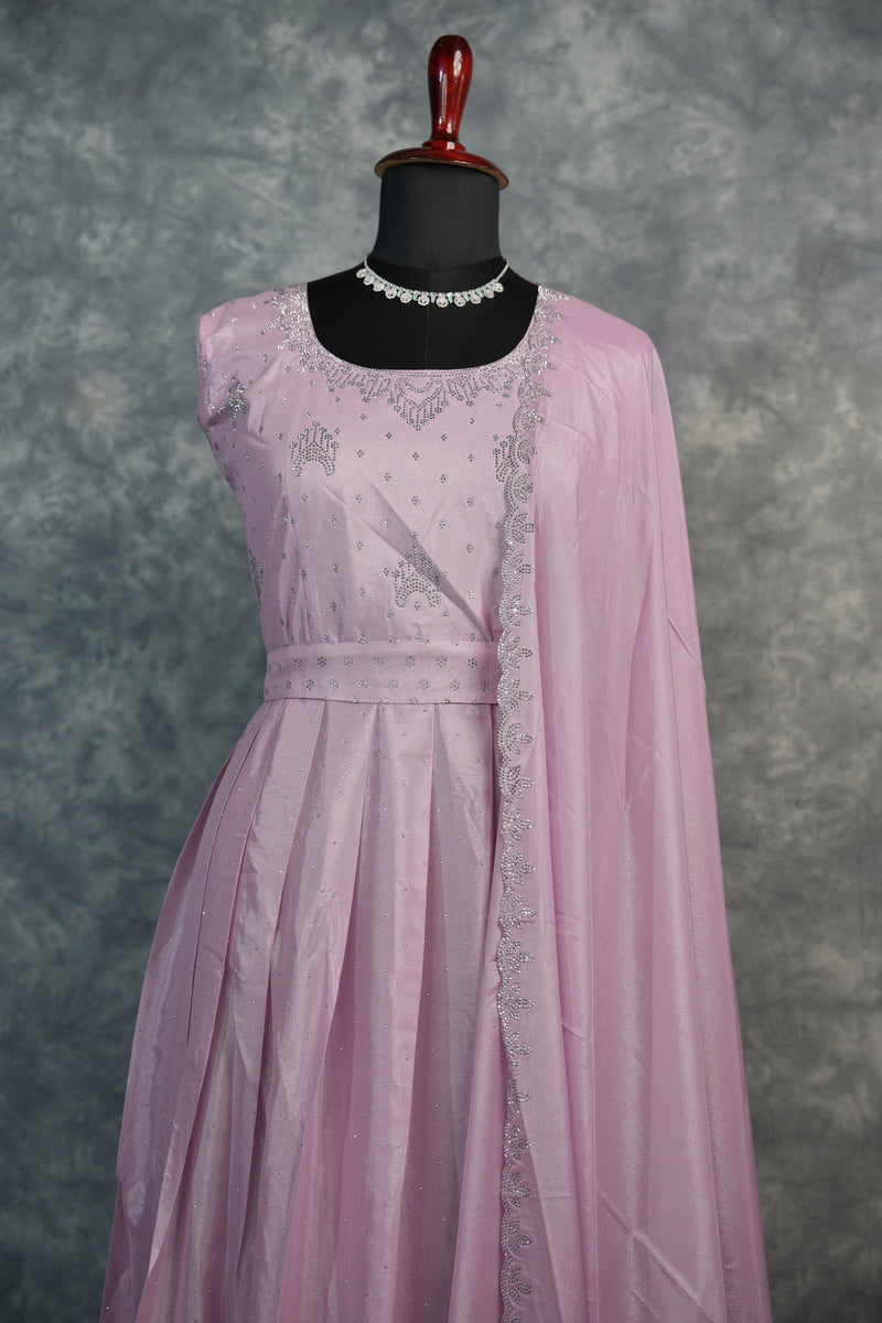 Lavender Pink Chiffon Maxi Set – A soft and graceful maxi set crafted from airy chiffon in a soothing lavender pink tone, designed for an elegant and flowy look.