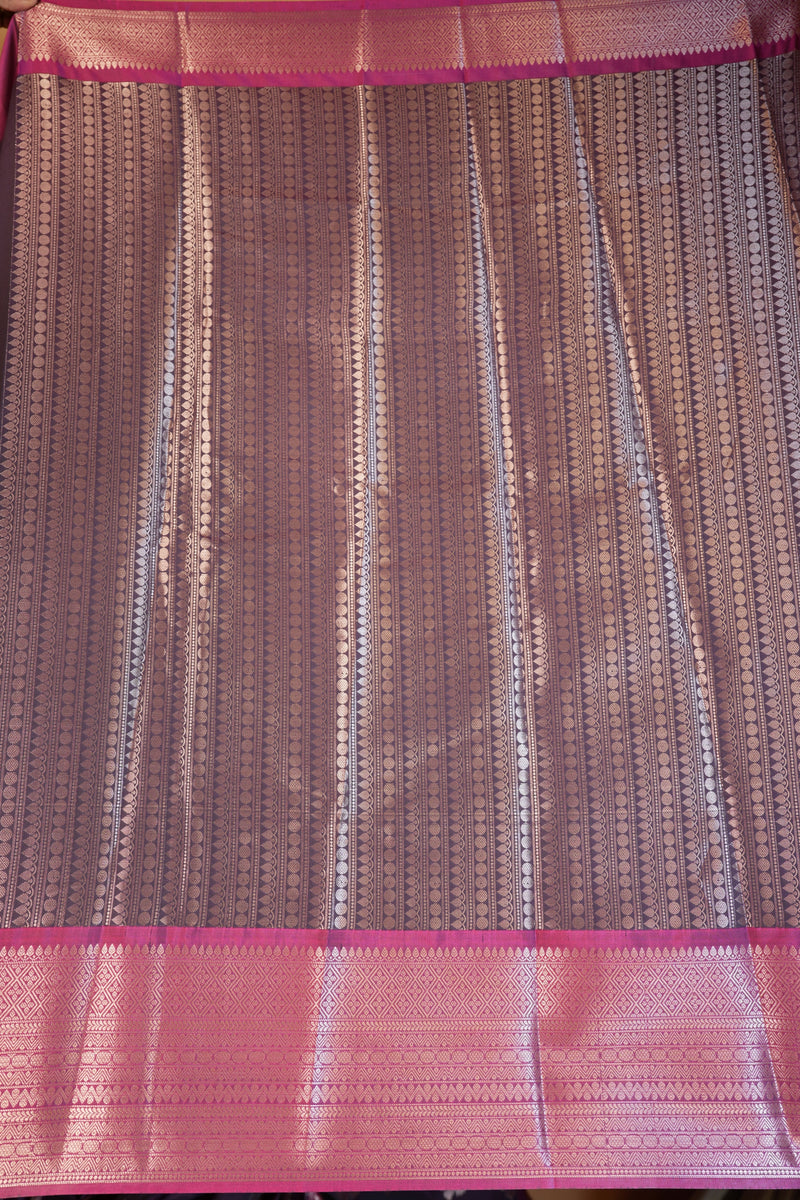 Katan Silk Saree | Plum with Rose Gold Zari Pallu | Traditional Wedding Saree