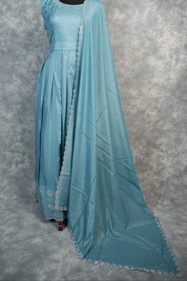 Steel Blue Chiffon Maxi Set – A flowy chiffon ensemble in a serene steel blue shade, designed with a graceful silhouette that moves effortlessly. Lightweight and refined, it delivers a soft, elegant look with a touch of modern charm.