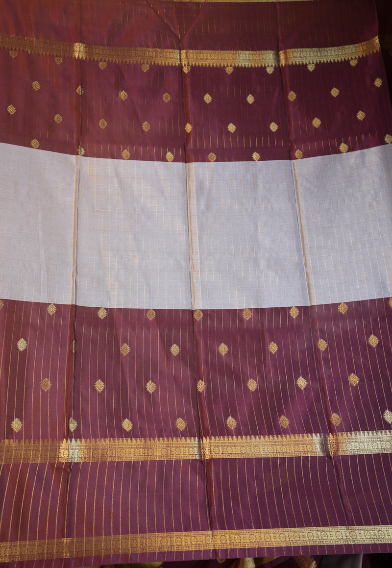 Banarasi Silk Saree | Plum Purple with Silver Grey Pallu & Rich Zari Border | Traditional Wedding Saree