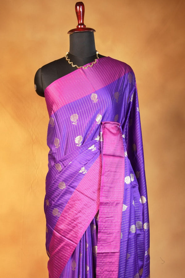 Banarasi Silk Saree | Violet with Magenta Zari Pallu | Traditional Wedding Saree