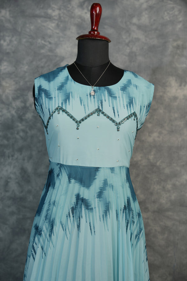 Sky Aqua Chiffon Top Set - Lightweight sky aqua chiffon top set with a flowy silhouette, soft drape & elegant finish. A versatile, breezy pick for casual outings or relaxed styled looks.