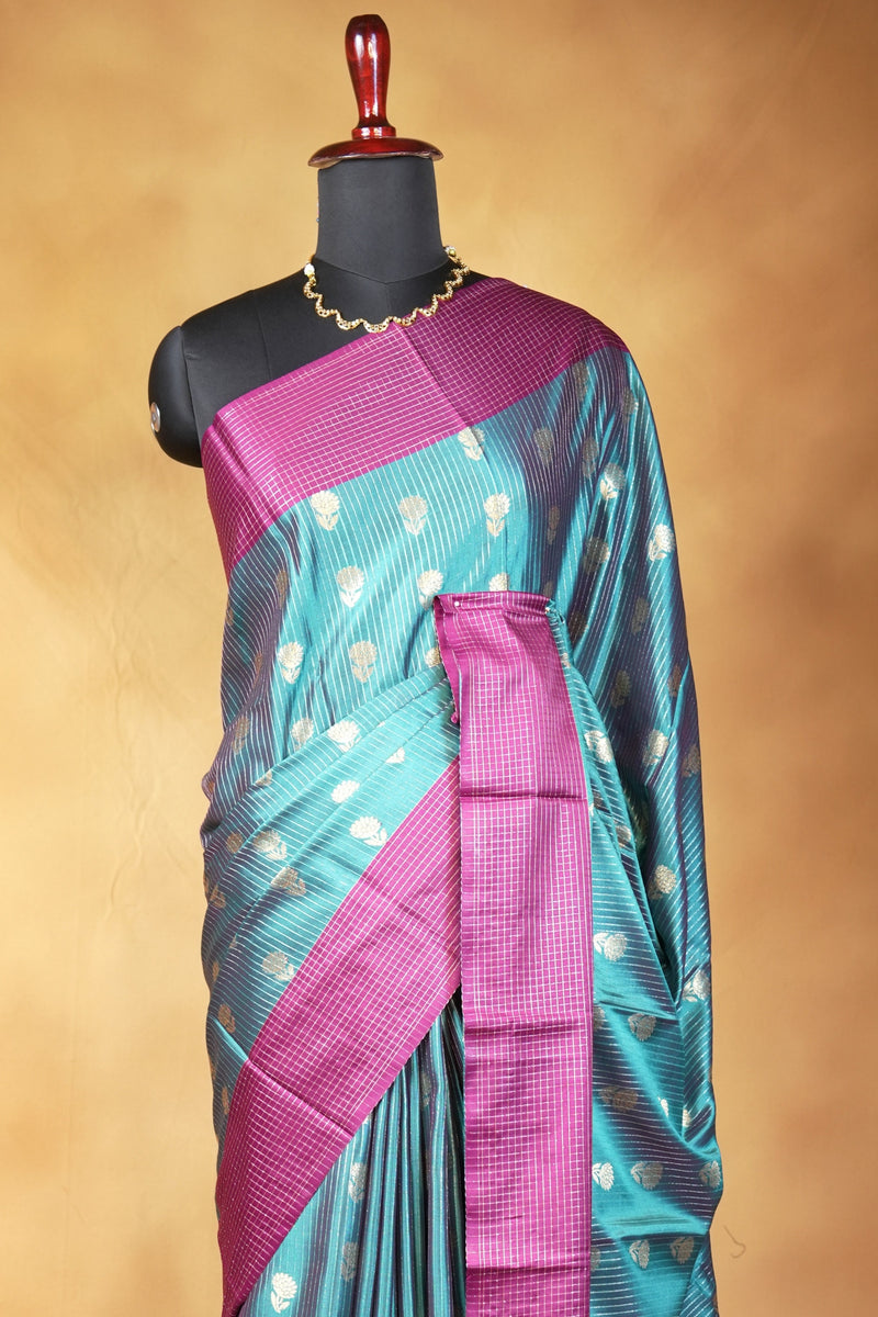 Banarasi Silk Saree | Peacock Green with Gold Buta & Zari Jaal Pallu | Traditional Wedding Saree