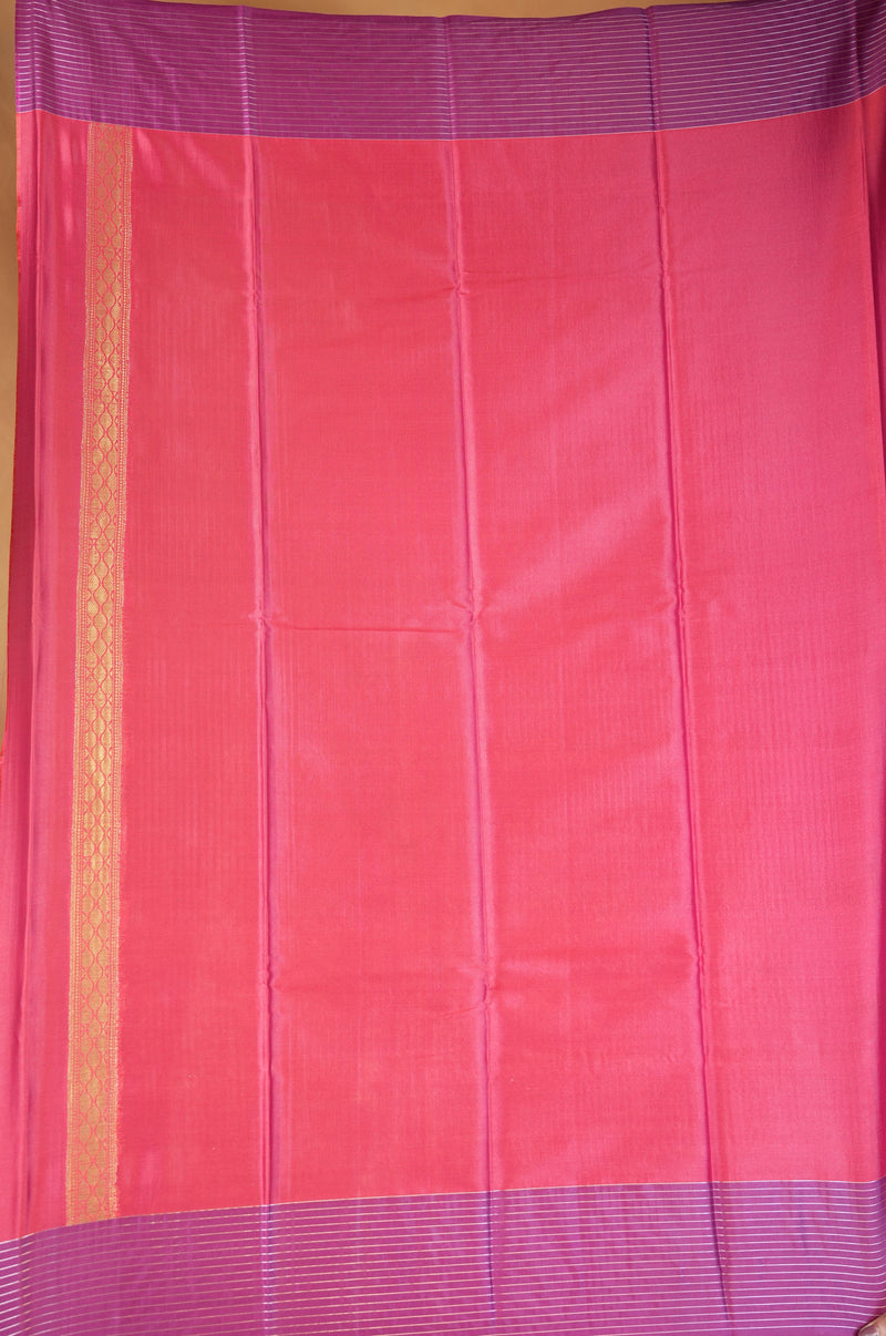 Red Banarasi Silk Saree | Gold Zari Buta with Contrast Purple Border | Bridal Wear