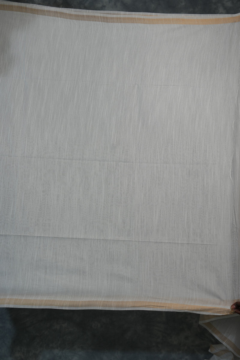 Ivory Blossom Floral Border Cotton Saree – White Gold Designer Party Wear cotton Saree