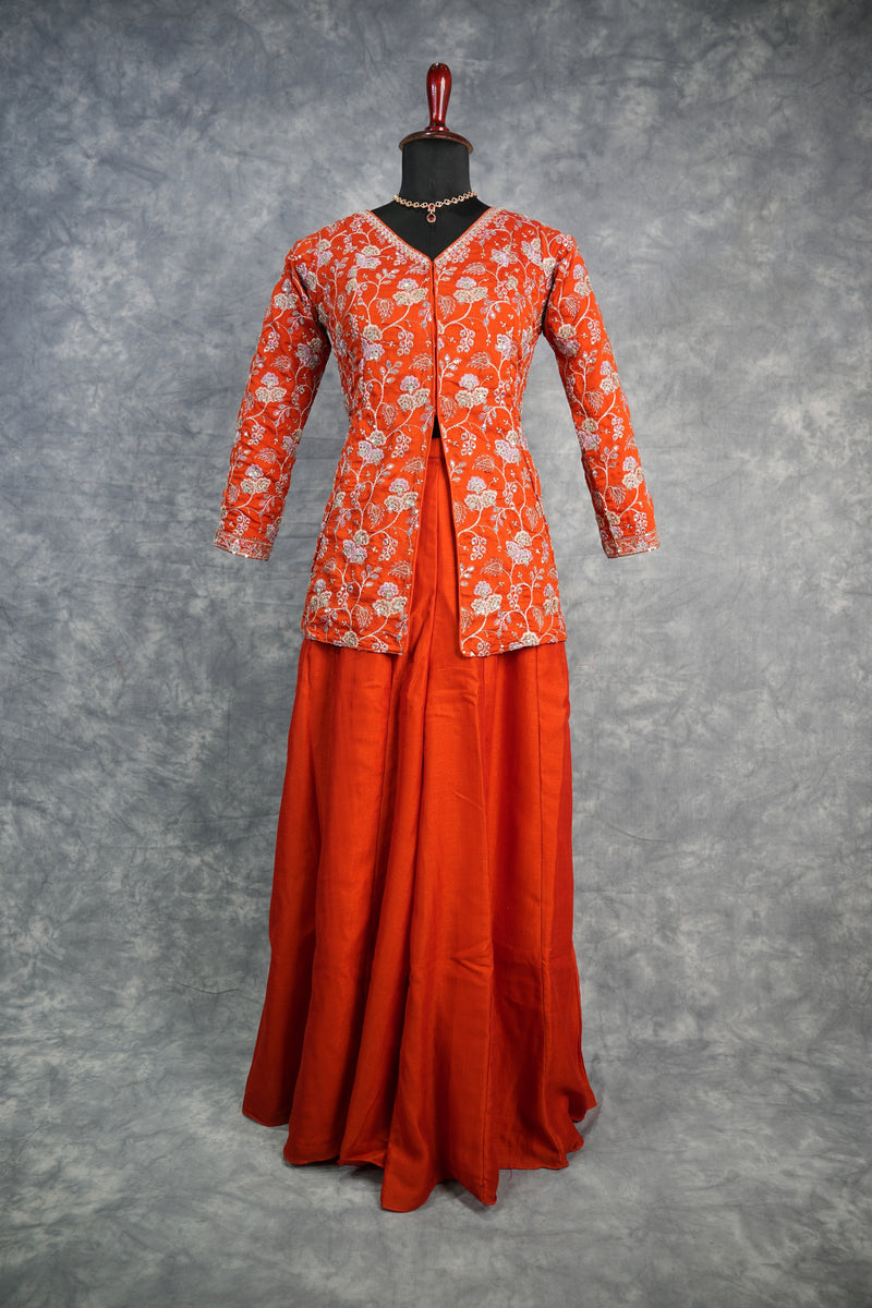 Orange Mastani Palazzo Set with Graceful Traditional Style, Smooth Comfortable Fabric & Trendy Flowy Palazzo Design – Ideal for Festive Celebrations, Casual Outings & Elegant Party Wear Looks