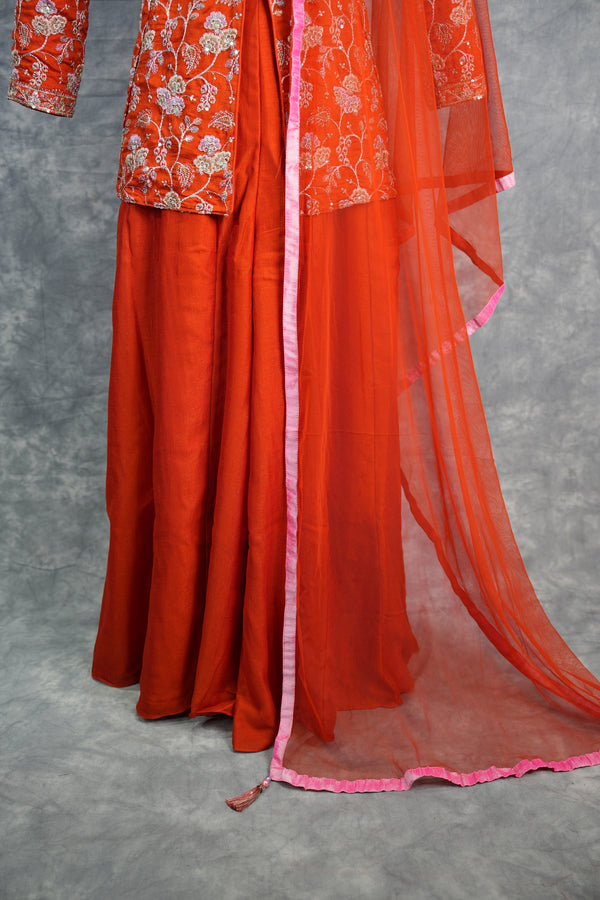 Orange Mastani Palazzo Set with Graceful Traditional Style, Smooth Comfortable Fabric & Trendy Flowy Palazzo Design – Ideal for Festive Celebrations, Casual Outings & Elegant Party Wear Looks