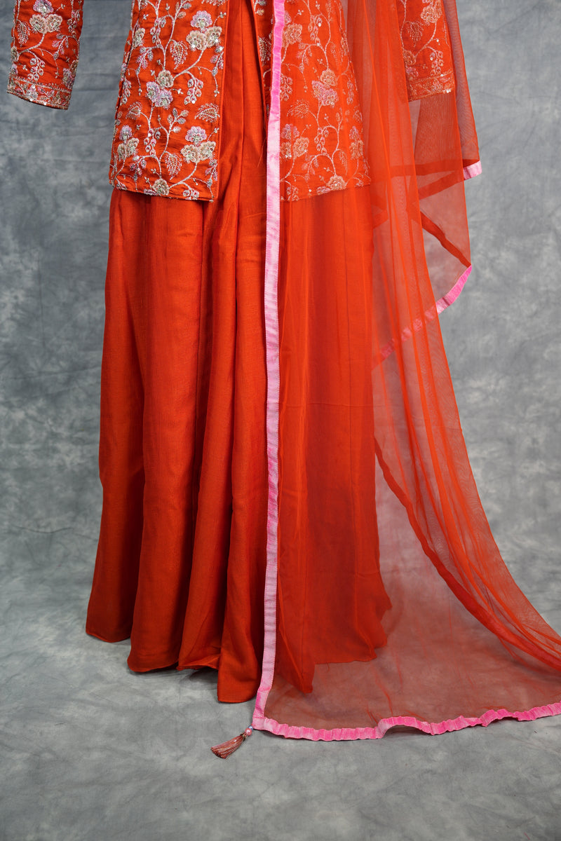 Orange Mastani Palazzo Set with Graceful Traditional Style, Smooth Comfortable Fabric & Trendy Flowy Palazzo Design – Ideal for Festive Celebrations, Casual Outings & Elegant Party Wear Looks