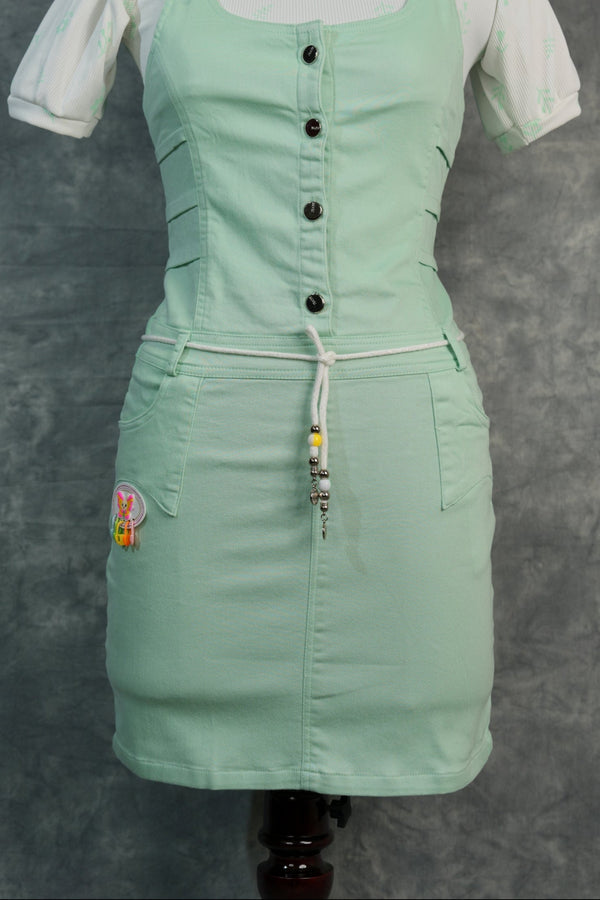 Pista Dungaree Set, Designed with Stylish Front Button Detailing, Trendy Layered Side Patterns, Soft Premium Fabric, Comfortable Fit, and Paired with a Printed Puff Sleeve Inner Top for a Cute & Fashionable Look