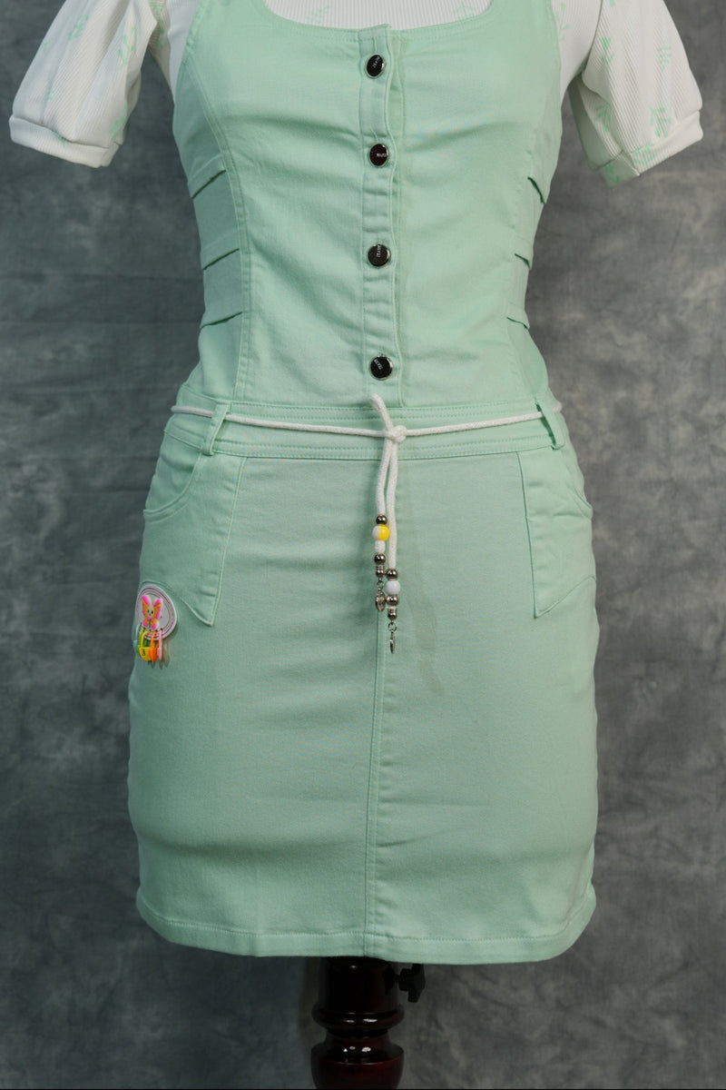 Pista Dungaree Set, Designed with Stylish Front Button Detailing, Trendy Layered Side Patterns, Soft Premium Fabric, Comfortable Fit, and Paired with a Printed Puff Sleeve Inner Top for a Cute & Fashionable Look