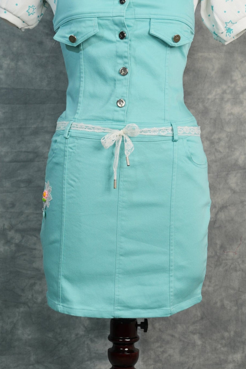 Trendy Sky Blue Dungaree Outfit, Designed with Premium Quality Fabric, Smart Fit, Stylish Side Detailing, and a Coordinated Inner Top for an Adorable Fashion Statement