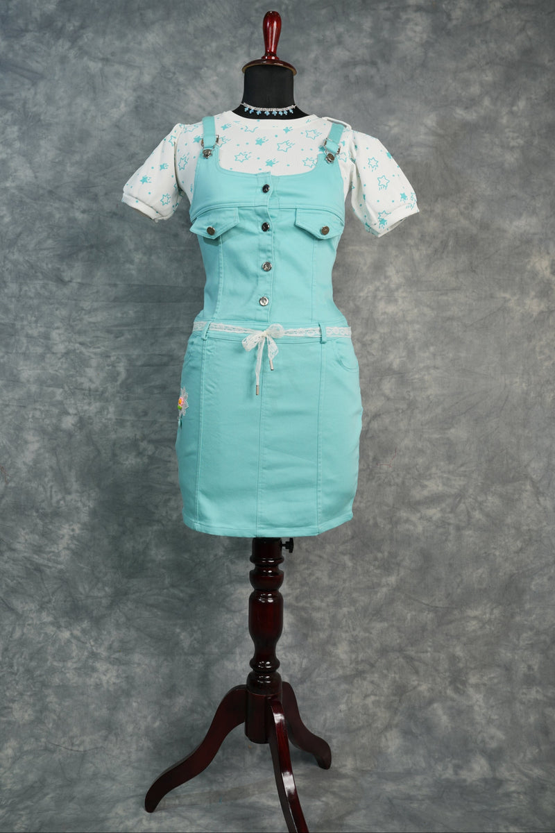 Light blue dress on a mannequin with a dark background