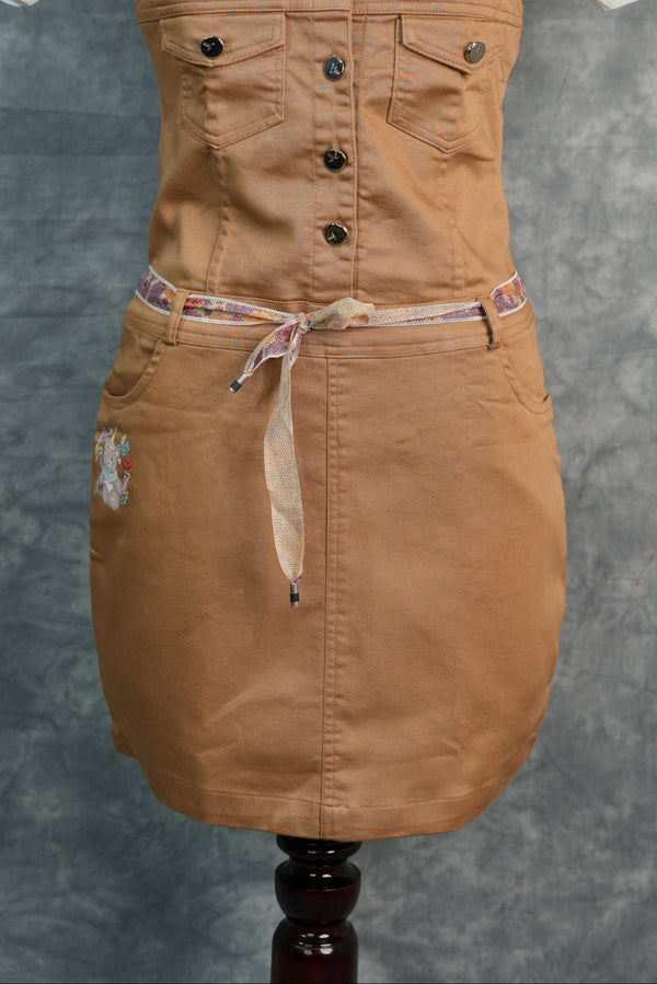 Caramel Brown Girls Dungaree Combo, Featuring Trendy Fashion Detailing, Front Button Closure, Premium Stitching, and a Cute Casual Wear Design