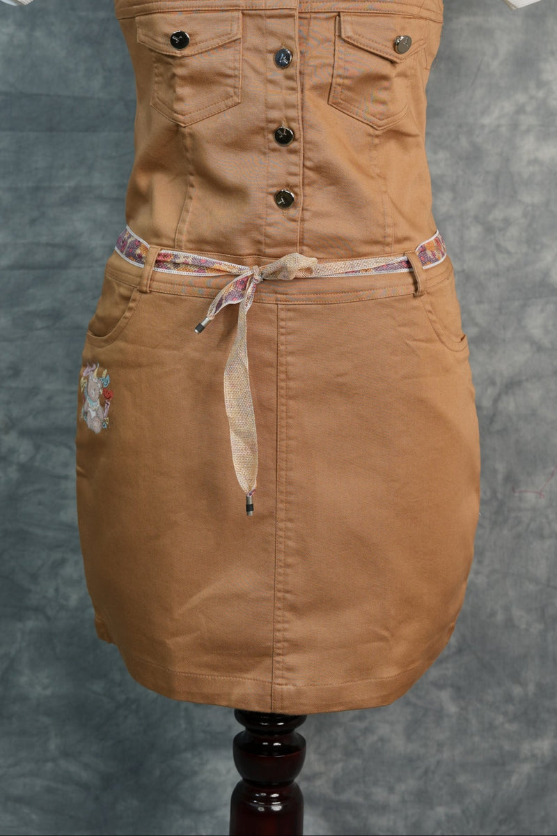 Caramel Brown Girls Dungaree Combo, Featuring Trendy Fashion Detailing, Front Button Closure, Premium Stitching, and a Cute Casual Wear Design