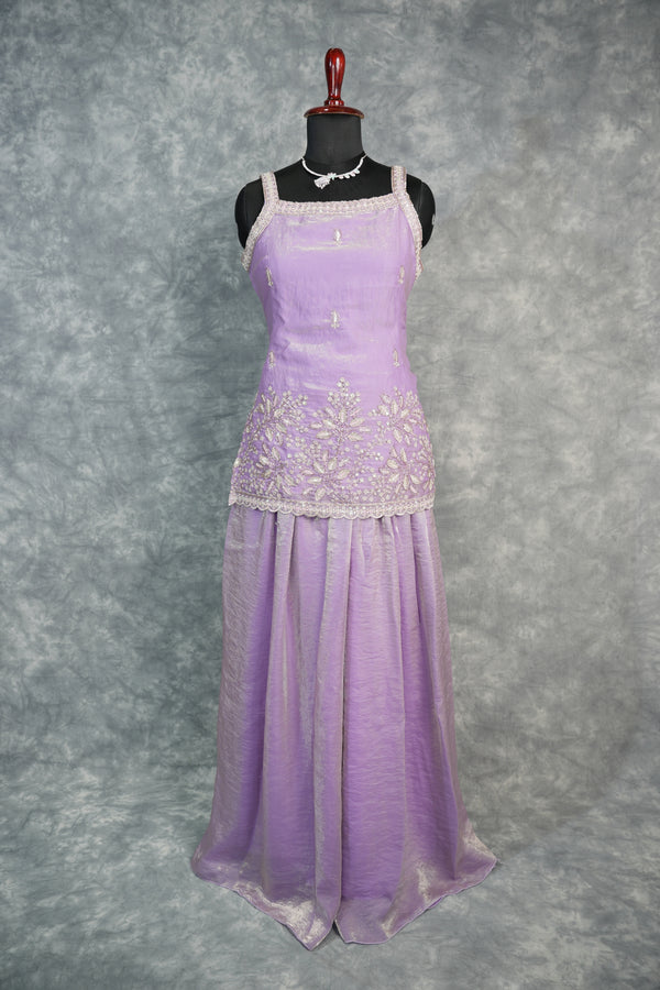 Purple Sharara Set for Girls Elegant Ethnic Wear Crafted in Soft Premium Fabric, Featuring Beautiful Floral Embroidery, Flowy Flared Design, and Matching Stylish Top Perfect for Festive Occasions.