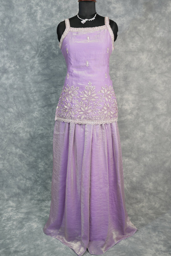 Purple Sharara Set for Girls Elegant Ethnic Wear Crafted in Soft Premium Fabric, Featuring Beautiful Floral Embroidery, Flowy Flared Design, and Matching Stylish Top Perfect for Festive Occasions.