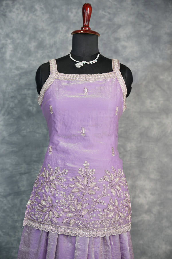 Purple Sharara Set for Girls Elegant Ethnic Wear Crafted in Soft Premium Fabric, Featuring Beautiful Floral Embroidery, Flowy Flared Design, and Matching Stylish Top Perfect for Festive Occasions.