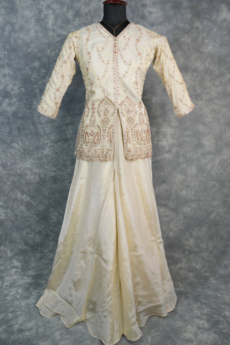 Cream White Sharara Set for Girls with Elegant Traditional Look, Soft Fabric Comfort, Beautiful Embroidery Work and Stylish Flare Best for Festive & Occasion Wear