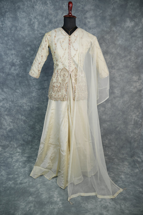Cream White Sharara Set for Girls with Elegant Traditional Look, Soft Fabric Comfort, Beautiful Embroidery Work and Stylish Flare Best for Festive & Occasion Wear
