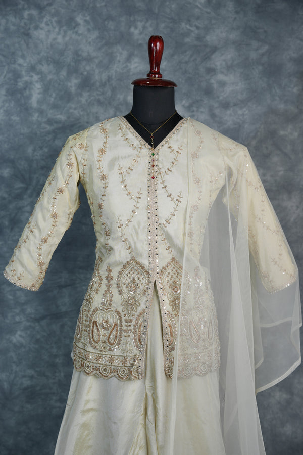 Cream White Sharara Set for Girls with Elegant Traditional Look, Soft Fabric Comfort, Beautiful Embroidery Work and Stylish Flare Best for Festive & Occasion Wear
