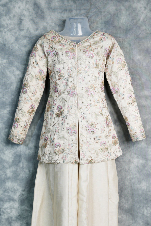 Cream Mastani Plazzo Set for Girls Featuring Elegant Ethnic Design, Soft Premium Fabric, Stylish Flared Palazzo and Comfortable Festive Wear for Kids Special Occasions
