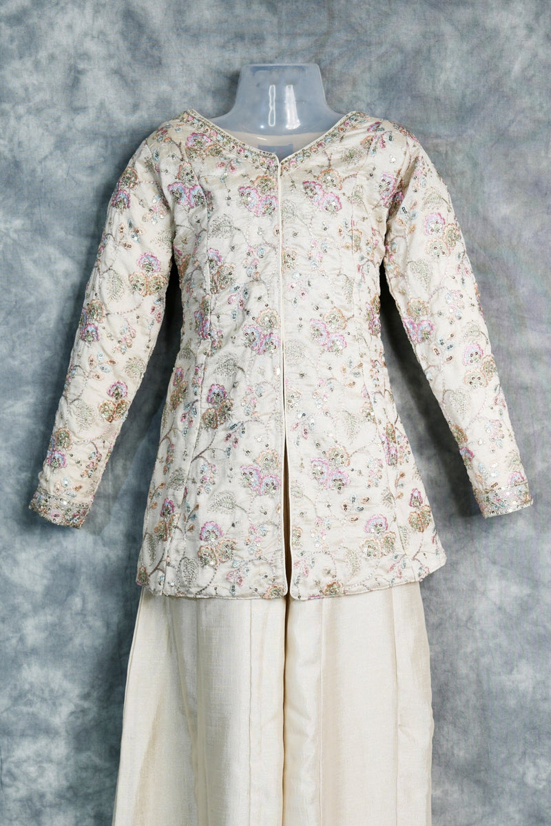 Cream Mastani Plazzo Set for Girls Featuring Elegant Ethnic Design, Soft Premium Fabric, Stylish Flared Palazzo and Comfortable Festive Wear for Kids Special Occasions