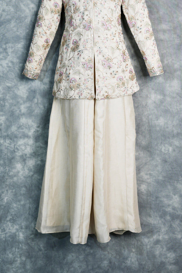 Cream Mastani Plazzo Set for Girls Featuring Elegant Ethnic Design, Soft Premium Fabric, Stylish Flared Palazzo and Comfortable Festive Wear for Kids Special Occasions