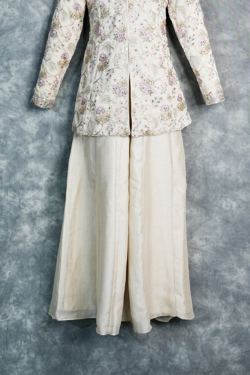 Cream Mastani Plazzo Set for Girls Featuring Elegant Ethnic Design, Soft Premium Fabric, Stylish Flared Palazzo and Comfortable Festive Wear for Kids Special Occasions