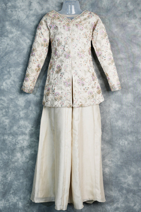 Cream Mastani Plazzo Set for Girls Featuring Elegant Ethnic Design, Soft Premium Fabric, Stylish Flared Palazzo and Comfortable Festive Wear for Kids Special Occasions