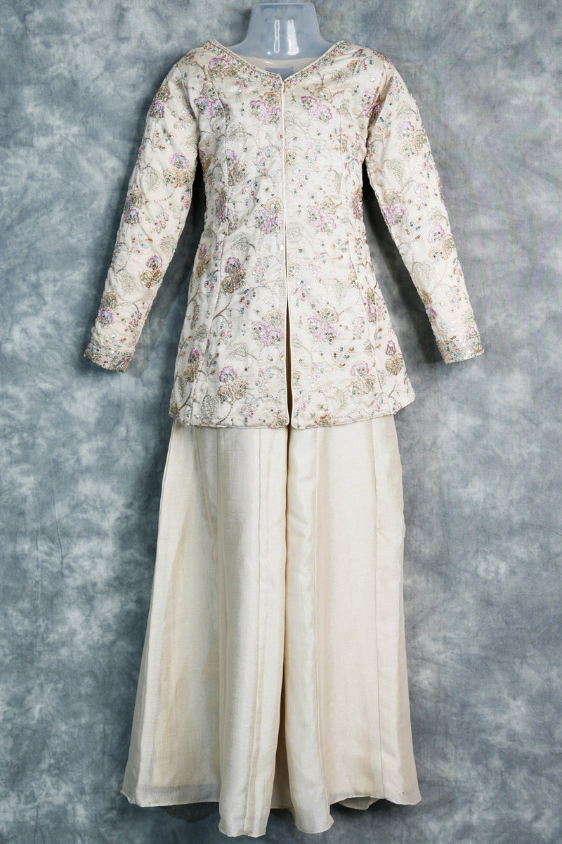 Cream Mastani Plazzo Set for Girls Featuring Elegant Ethnic Design, Soft Premium Fabric, Stylish Flared Palazzo and Comfortable Festive Wear for Kids Special Occasions