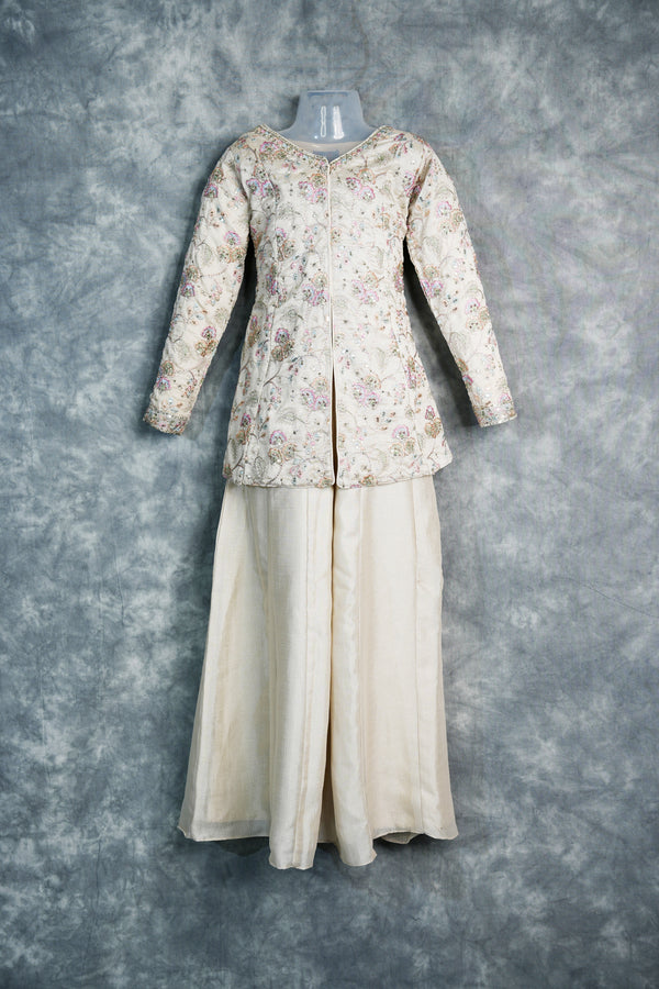 Cream Mastani Plazzo Set for Girls Featuring Elegant Ethnic Design, Soft Premium Fabric, Stylish Flared Palazzo and Comfortable Festive Wear for Kids Special Occasions