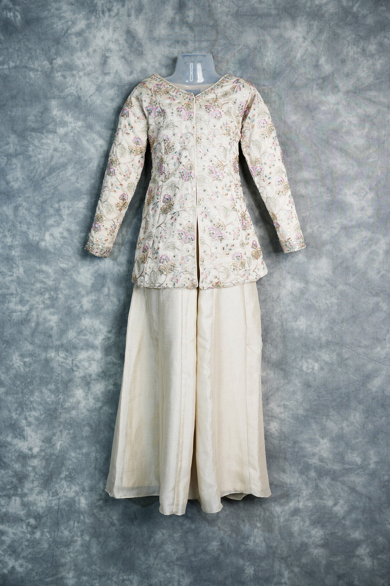 Cream Mastani Plazzo Set for Girls Featuring Elegant Ethnic Design, Soft Premium Fabric, Stylish Flared Palazzo and Comfortable Festive Wear for Kids Special Occasions