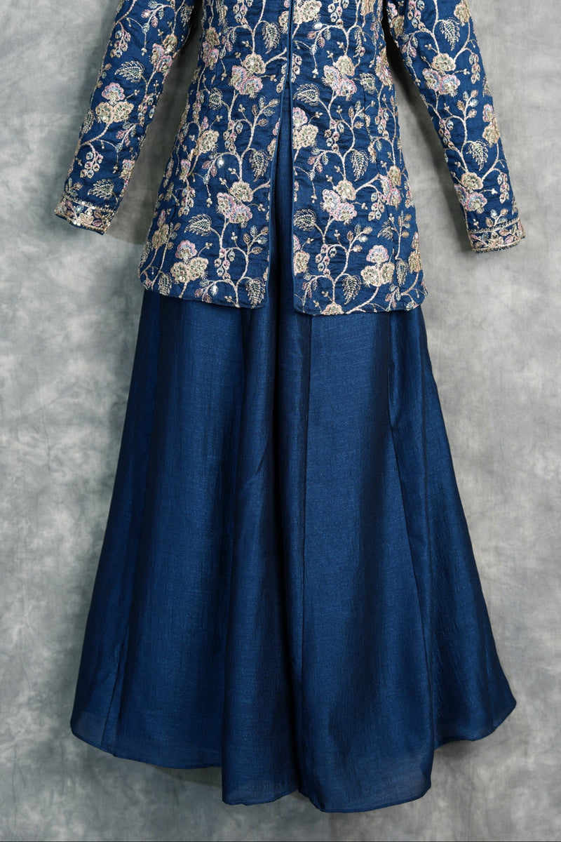 Blue Girls Mastani Palazzo Outfit with Traditional Embroidery Look, Soft Fabric Comfort, Stylish Flared Bottom and Perfect Kids Festive Occasion Wear
