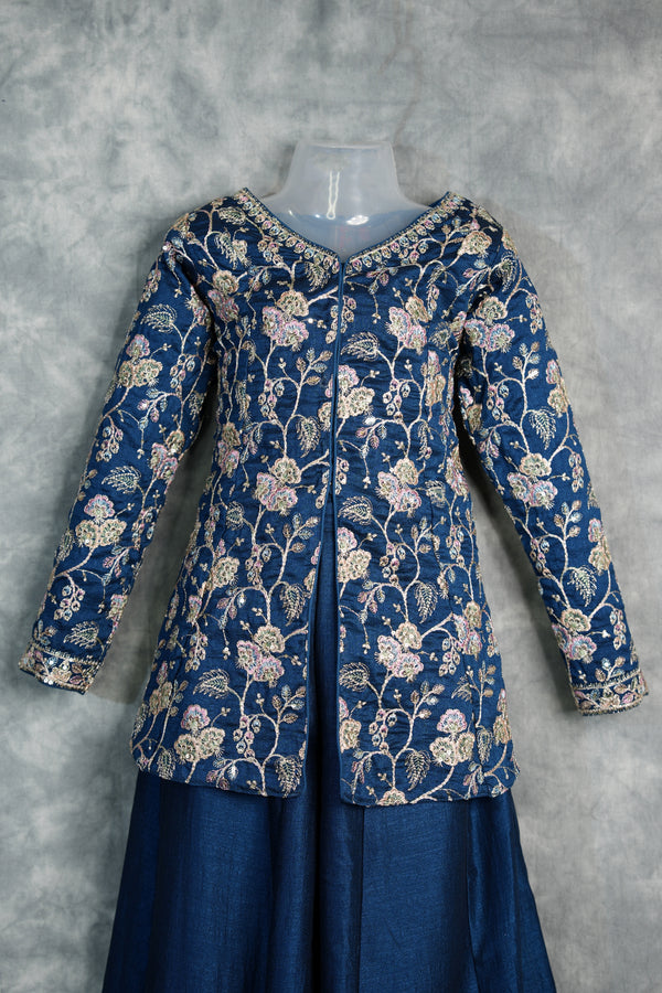 Blue Girls Mastani Palazzo Outfit with Traditional Embroidery Look, Soft Fabric Comfort, Stylish Flared Bottom and Perfect Kids Festive Occasion Wear