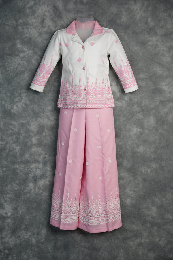 Blush Pink Girls Western Dress A stylish pink western dress designed with modern elegance and charming detailing. Featuring a graceful silhouette and trendy finish, this outfit brings the perfect blend of comfort, fashion, and festive charm for girls.