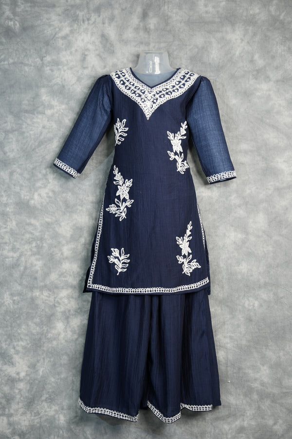 Navy Blue Palazzo Set for Girls Elegant Matching Top & Wide Leg Pants Stylish Festive Outfit for Kids Party & Special Occasions