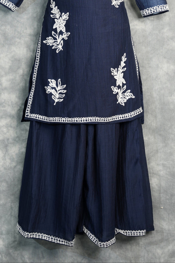 Navy Blue Palazzo Set for Girls Elegant Matching Top & Wide Leg Pants Stylish Festive Outfit for Kids Party & Special Occasions