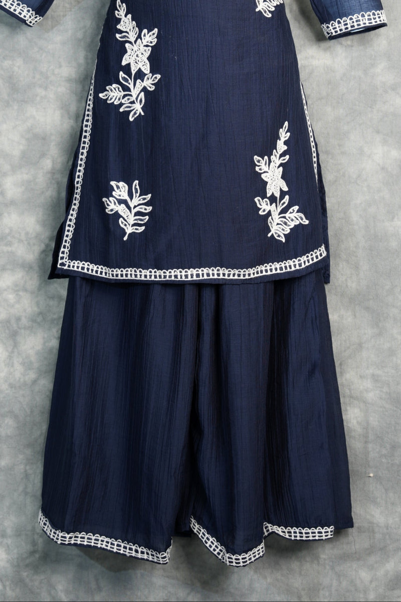 Navy Blue Palazzo Set for Girls Elegant Matching Top & Wide Leg Pants Stylish Festive Outfit for Kids Party & Special Occasions
